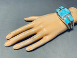 Native American One Of The Best Navajo Rectangular Turquoise Sterling Silver Bracelet-Nativo Arts