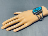 Flower Signed Vintage Native American Navajo Turquoise Sterling Silver Bracelet-Nativo Arts