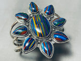 One Of The Best Vintage Native American Navajo Rainbow Calsilica Sterling Silver Bracelet-Nativo Arts