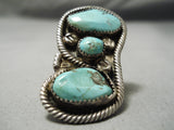 One Of The Biggest Vintage Native American Navajo Persin Turquoise Sterling Silver Ring-Nativo Arts
