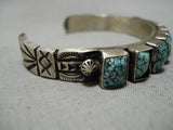 Museum Vintage Native American Navajo Squared Crow Springs Turquoise Sterling Silver Bracelet-Nativo Arts