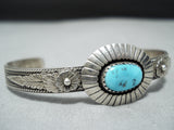 Signed Vintage Native American Navajo Sleeping Beauty Turquoise Sterling Silver Bracelet-Nativo Arts