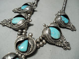 One Of The Finest Vintage Native American Navajo Turquoise Sterling Silver Dangle Necklace-Nativo Arts