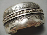 Wide Hand Tooled Vintage Native American Navajo Sterling Silver Bracelet Old-Nativo Arts