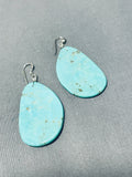 Native American Dramatic Santo Domingo Green Turquoise Slab Large Earrings-Nativo Arts