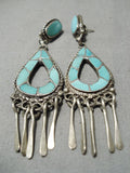 Amazing Vintage Zuni Native American Blue Gem Turquoise Sterling Silver Earrings-Nativo Arts