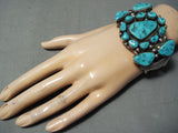 Important Vintage Native American Navajo Turquoise Sterling Silver Bracelet Old-Nativo Arts