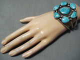Exceptional Vintage Native American Navajo 7 Kingman Turquoise Sterling Silver Bracelet Old-Nativo Arts