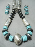 One Of Best Longest Native American Navajo Turquoise Sterling Silver Tubule Necklace-Nativo Arts