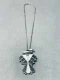 Impressive Vintage Native American Zuni Turquoise Jet Sterling Silver Thunderbird Necklace-Nativo Arts