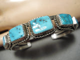 Stunning Vintage Native American Navajo Squared Turquoise Sterling Silver Bracelet Old-Nativo Arts
