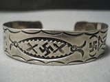 Early 1900's Vintage Native American Navajo Ingot Coin Silver Whirling Logs Bracelet Old-Nativo Arts