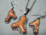 Jen Epaloose Zuni Coral Sterling Silver Necklace And Earring Set Native American-Nativo Arts