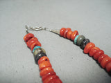 Authentic Singer Native American Navajo Chunky Coral Sterling Silver Turquoise Necklace-Nativo Arts