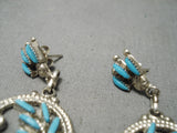 Stunning Vintage Native American Zuni Needle Turquoise Sterling Silver Dangle Earrings-Nativo Arts
