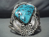 Giant Vintage Native American Navajo Turquoise Sterling Silver Leaf Bracelet-Nativo Arts