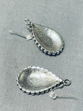 Fabulous Hand Tooled Native American Navajo Sterling Silver Dangle Earrings-Nativo Arts