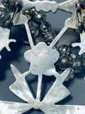 Authentic Vintage Native American Zuni Hummingbird Sterling Silver Squash Blossom Necklace-Nativo Arts