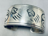 Signed Vintage Wide Native American Navajo Sterling Silver Paw Bracelet-Nativo Arts