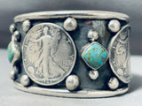 Native American Heavy Coin Navajo Turquoise Sterling Silver Bracelet Cuff-Nativo Arts