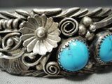 Incredible Detail Vintage Native American Navajo Blue Gem Turquoise Sterling Silver Bracelet-Nativo Arts