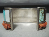 One Of The Best Vintage Native American Navajo Turquoise Coral Inlay Sterling Silver Bracelet-Nativo Arts