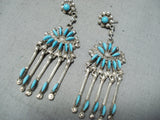 Exquisite Vintage Native American Zuni Sleeping Beauty Turquoise Sterling Silver Earrings-Nativo Arts