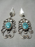 One Of Most Intricate Vintage Native American Navajo Spider Turquoise Sterling Silver Earrings-Nativo Arts