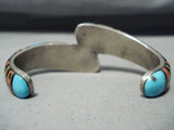 Unique Vintage Native American Navajo Turquoise Swirl Inlay Sterling Silver Bracelet-Nativo Arts