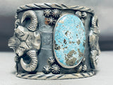 Remarkable San Felipe Pilot Mountain Turquoise Sterling Silver Huge Bracelet-Nativo Arts