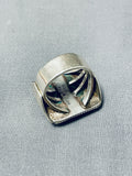 Enormous Vintage Native American Navajo Green Square Cut Turquoise Sterling Silver Ring-Nativo Arts