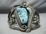 Important Clark Vintage Native American Navajo Turquoise Leaf Sterling Silver Bracelet Old-Nativo Arts