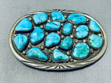 Tremendous Vintage Native American Navajo Kingman Turquoise Sterling Silver Buckle-Nativo Arts