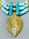 Native American Astounding Vintage Santo Domingo Serpentine & Turquoise Sterling Silver Necklace-Nativo Arts
