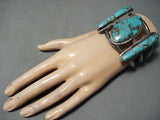 Towering Heavy Vintage Native American Navajo Blue Thunder Turquoise Sterling Silver Bracelet-Nativo Arts