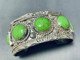 Large Wrist Gaspeite Vintage Native American Navajo Sterling Silver Bracelet Signed-Nativo Arts