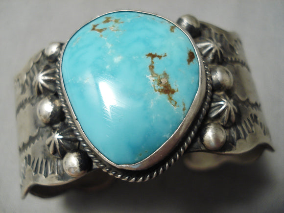 Opulent Vintage Native American Navajo Carico Lake Turquoise Sterling Silver Bracelet-Nativo Arts