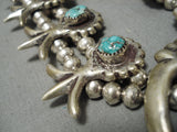 Astounding Vintage Native American Navajo Turquoise Sterling Silver Squash Blossom Necklace Old-Nativo Arts