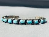 Fabulous Vintage Native American Navajo Kingman Turquoise Squares Sterling Silver Bracelet-Nativo Arts
