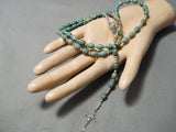Rare Native American Navajo Green Turquoise Sterling Silver Rosary Chirstian Necklace-Nativo Arts