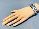 Long Wave Vintage Native American Hopi Hand Carved Sterling Silver Bracelet Cuff-Nativo Arts