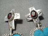 One Of The Most Detailed Vintage Native American Navajo Heart Cross Sterling Silver Earrings-Nativo Arts