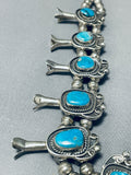 Authentic Vintage Native American Navajo Mrnci Turquoise Sterling Silver Squash Blossom Necklace-Nativo Arts