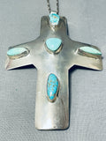 Native American Huge Vintage Santo Domingo Royston Turquoise Sterling Silver Cross Necklace-Nativo Arts