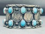 Spectacular San Felipe Signed Blue Gem Turquoise Sterling Silver Dimes Cuff-Nativo Arts