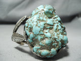 Protruding Vintage Native American Navajo Spiderweb Turquoise Sterling Silver Bracelet Old-Nativo Arts
