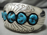 Advanced Design! Vintage Native American Navajo Turquoise Sterling Silver Bracelet Old-Nativo Arts