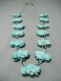 One Of Best Vintage Native American Navajo #8 Turquoise Buffalo Sterling Silver Fetish Necklace-Nativo Arts