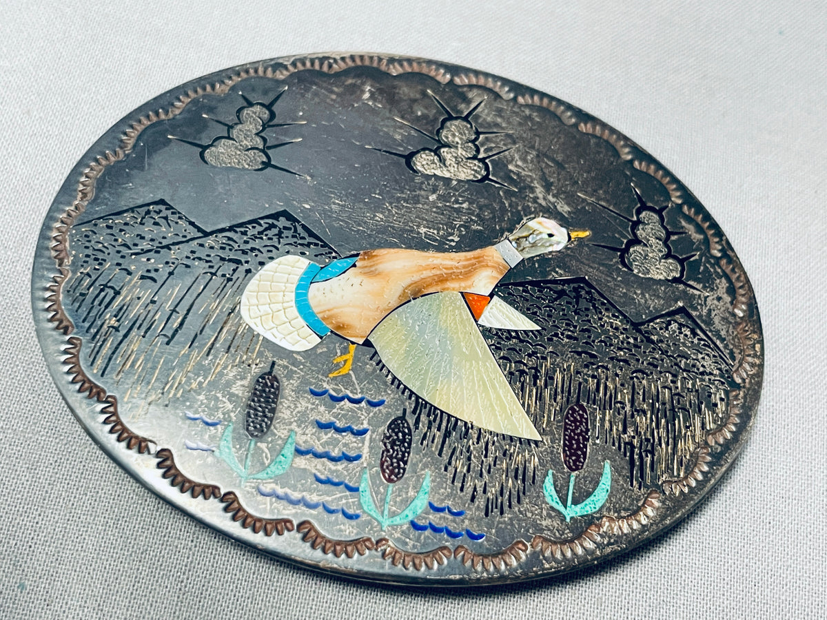 One Of The Most Unique Vintage Native American Navajo Turquoise Inlay ...