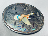 One Of The Most Unique Vintage Native American Navajo Turquoise Inlay Sterling Silver Buckle-Nativo Arts